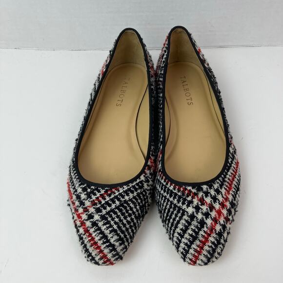 Talbots Sz 8M Tweed Houndstooth Ballet Flats Red Black Preppy Careerwear Retro - Picture 6 of 16